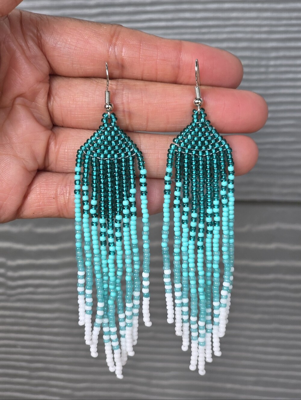 Azure Ombre Beaded Earrings Boho Fringe  Handmade Jewelry
